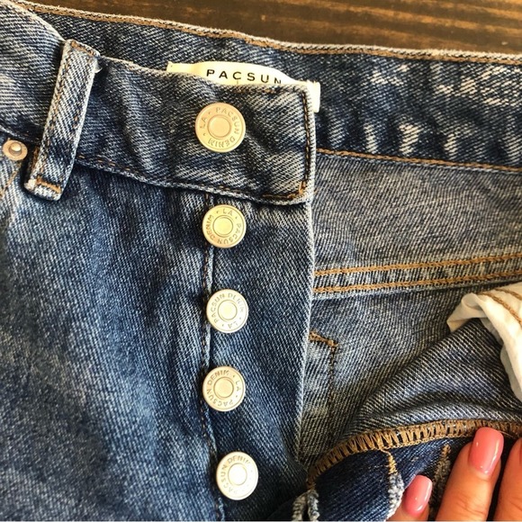 PACSUN Jeans Women’s 23 High Rise Straight Button Fly Distressed Ridged Cotton - Picture 5 of 13